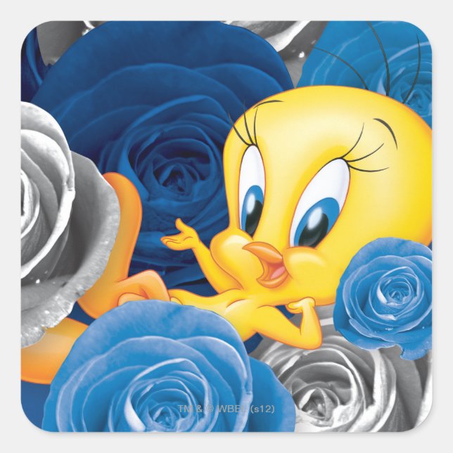 Pegatina Cuadrada TWEETY™ Con Rosas (Anverso)