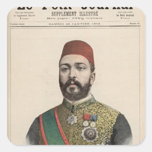 Pegatina Cuadrada Twefik Pasha Khedive de Egipto (Anverso)