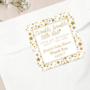 Pegatina Cuadrada Twink, Twinkle Little Star Baby Shower Gracias