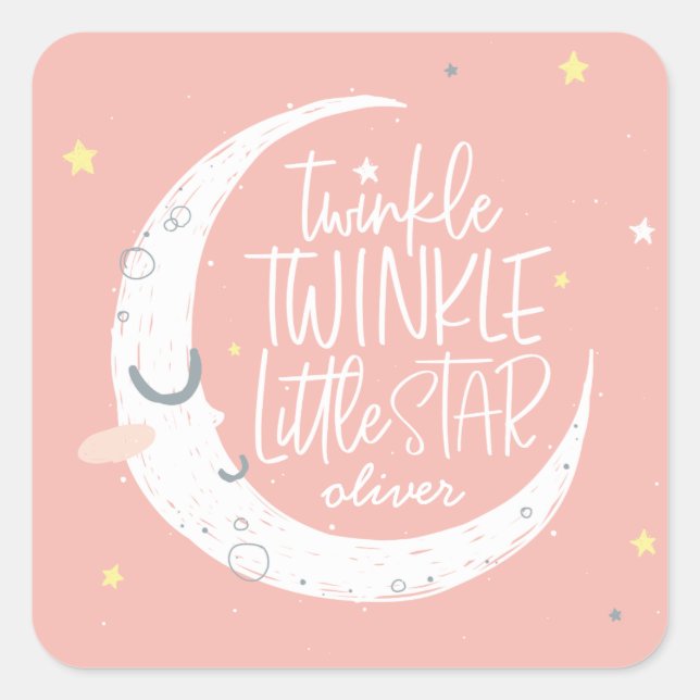 Pegatina Cuadrada Twinkle, fiesta de cumpleaños de pequeña estrella. (Anverso)