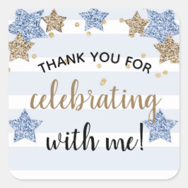 Pegatina Cuadrada Twinkle Little Star Birday Boy Blue Gold
