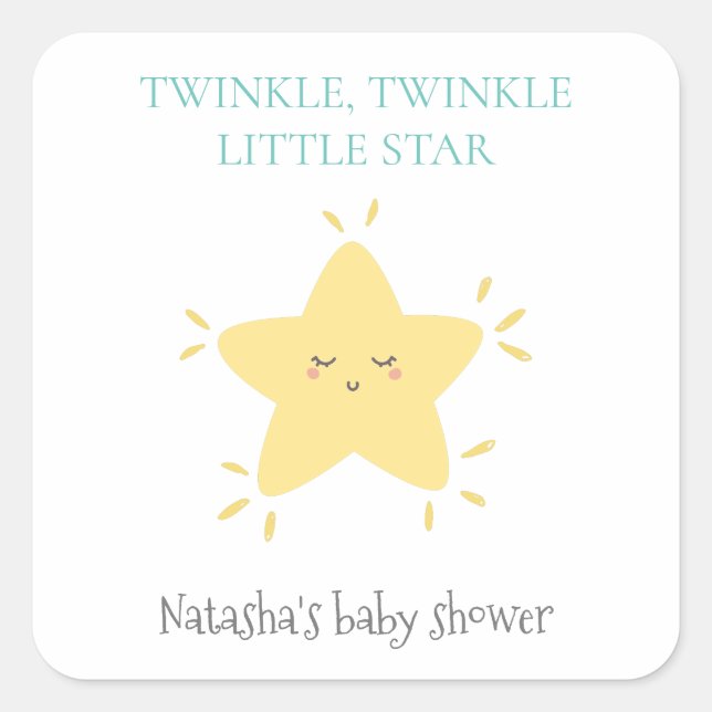 Pegatina Cuadrada Twinkle Little Star Cute Nursery Rhyme Baby Shower (Anverso)