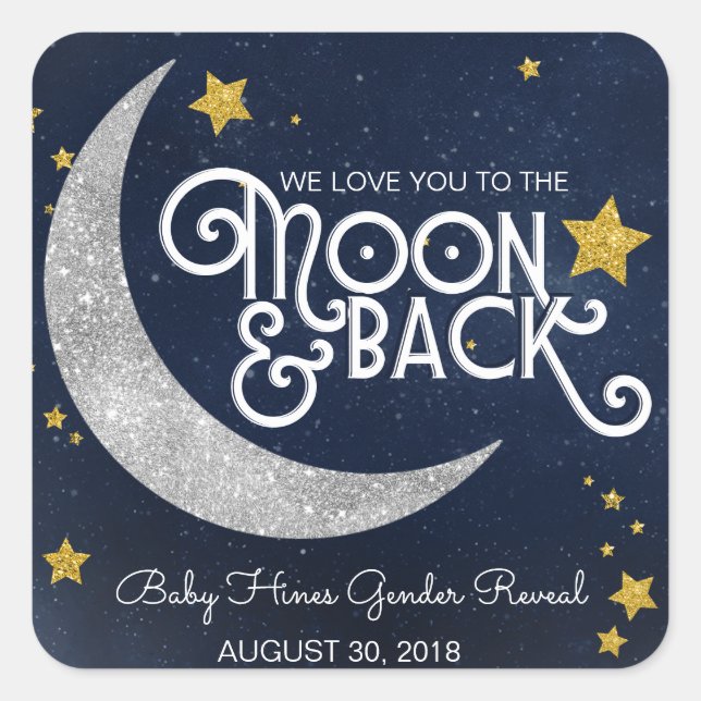 Pegatina Cuadrada Twinkle Little Star Moon & Back Baby Shower (Anverso)