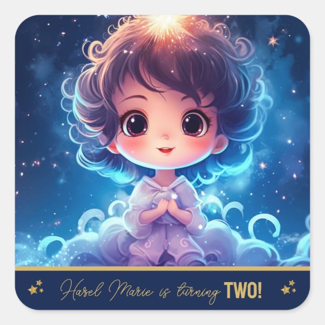 Pegatina Cuadrada Twinkle Little Starry Princess Chica Birthday (Anverso)
