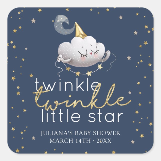 Pegatina Cuadrada Twinkle Twinkle Little Star Baby Shower (Anverso)