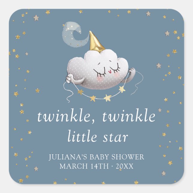 Pegatina Cuadrada Twinkle Twinkle Little Star Baby Shower (Anverso)
