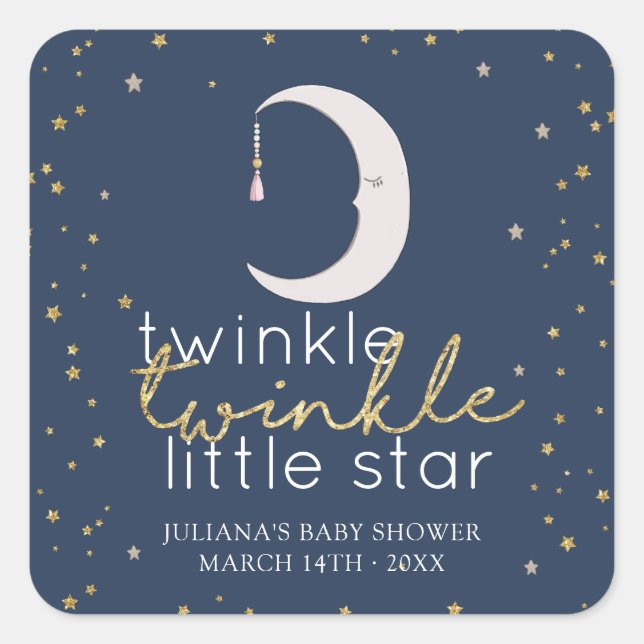 Pegatina Cuadrada Twinkle Twinkle Little Star Baby Shower (Anverso)