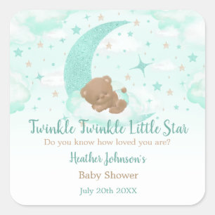 Pegatina Cuadrada Twinkle Twinkle Little Star Bear Baby Shower