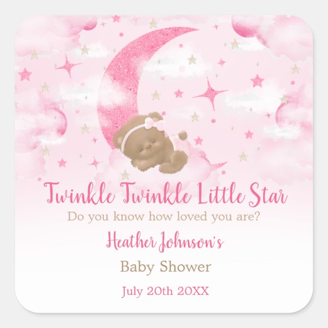Pegatina Cuadrada Twinkle Twinkle Little Star Bear Baby Shower (Anverso)