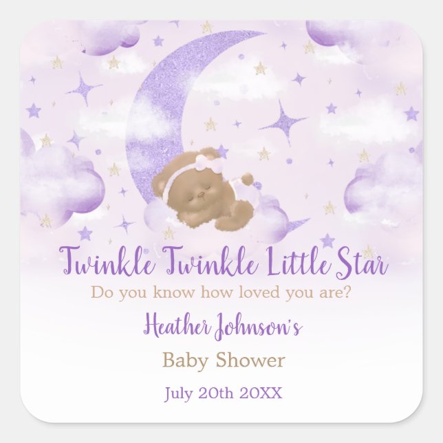 Pegatina Cuadrada Twinkle Twinkle Little Star Bear Baby Shower (Anverso)