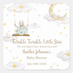 Pegatina Cuadrada Twinkle Twinkle Little Star Bunny Baby Shower
