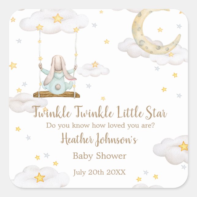 Pegatina Cuadrada Twinkle Twinkle Little Star Bunny Baby Shower (Anverso)