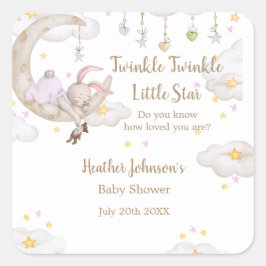 Pegatina Cuadrada Twinkle Twinkle Little Star Bunny Baby Shower