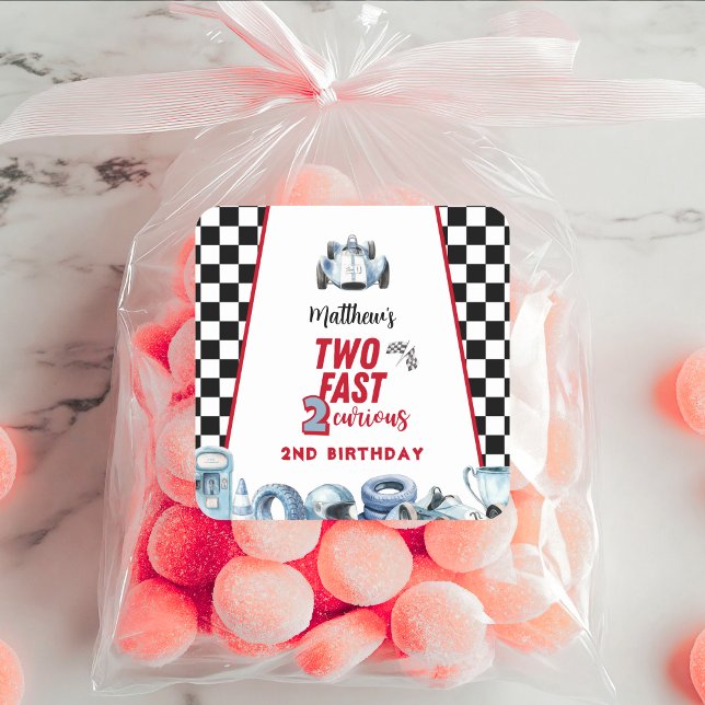 Pegatina Cuadrada Two Fast 2nd birthday Boy Racing Car  (Subido por el creador)