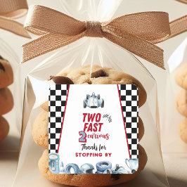 Pegatina Cuadrada Two Fast 2nd birthday Boy Racing Thank You 