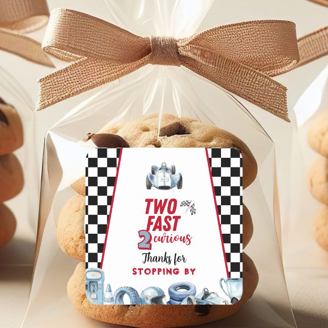 Pegatina Cuadrada Two Fast 2nd birthday Boy Racing Thank You  (Subido por el creador)