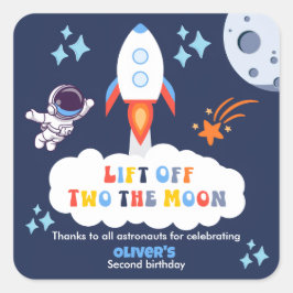 Pegatina Cuadrada Two The Moon Boy Space Rocket Lift Off 2nd Bday