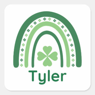 Pegatina Cuadrada Tyler Name Clover Boho Rainbow