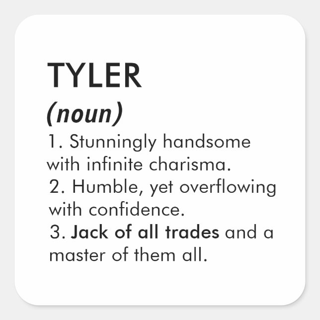 Pegatina Cuadrada Tyler name, Editable name, Custom name (Anverso)