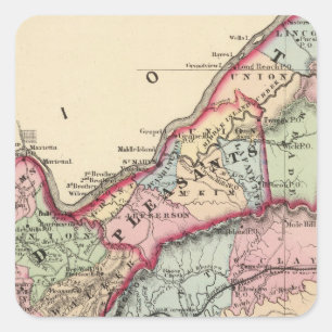 Pegatina Cuadrada Tyler, Ritchie, Pleasants, madera, condados de