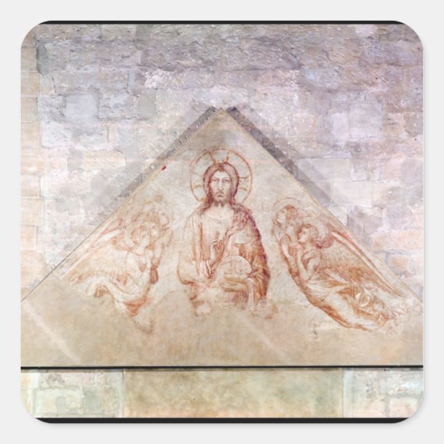 Pegatina Cuadrada Tympano que representa al Cristo Redentor (Anverso)