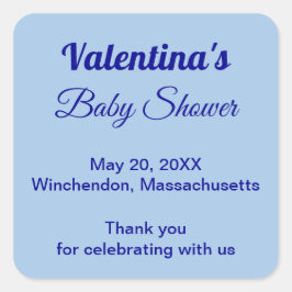 Pegatina Cuadrada Typography Style Minimalist Light Blue Baby Shower