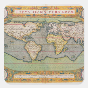 Pegatina Cuadrada Typus Orbis Terrarum, mapa del mundo