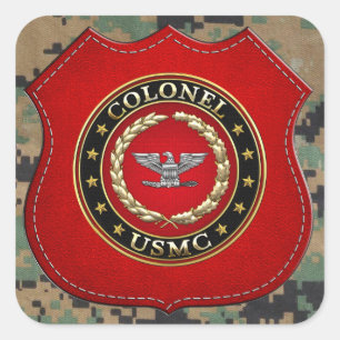Pegatina Cuadrada U.S. Infantes de marina: Coronel (Col) del USMC