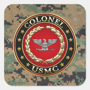 Pegatina Cuadrada U.S. Infantes de marina: Coronel (Col) del USMC