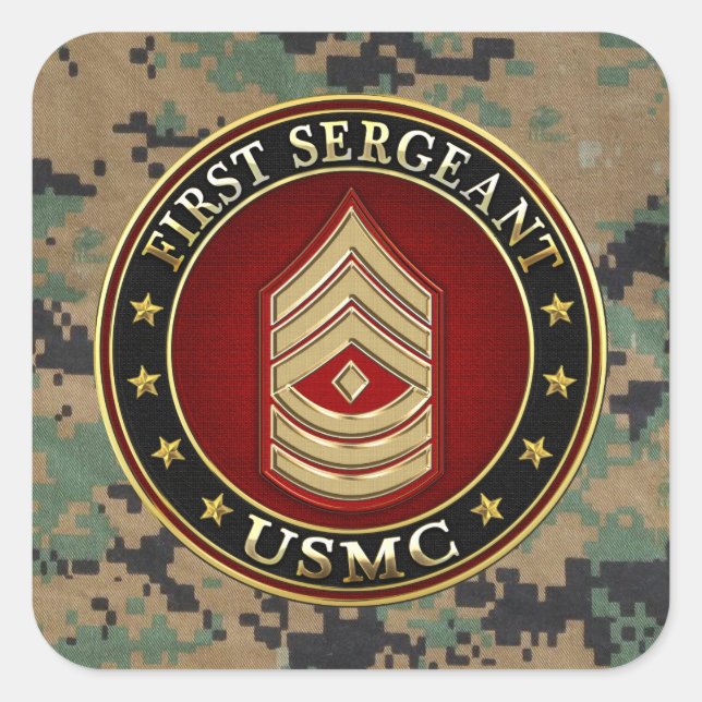Pegatina Cuadrada U.S. Infantes de marina: Sargento (USMC 1stSgt) (Anverso)