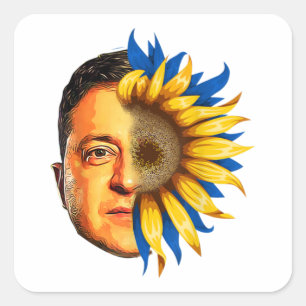 Pegatina Cuadrada Ucrania del girasol Ucrania Zelenskyy de pie libre