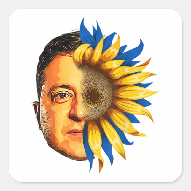 Pegatina Cuadrada Ucrania del girasol Ucrania Zelenskyy de pie libre (Anverso)