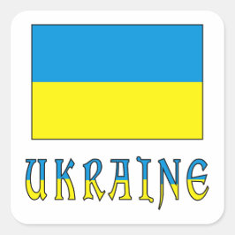 Pegatina Cuadrada Ucrania y bandera ucraniana