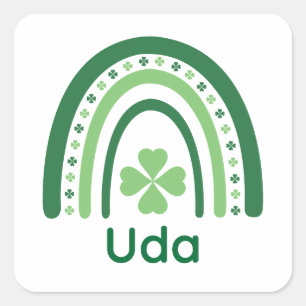 Pegatina Cuadrada Uda Nombre Clover Boho Rainbow