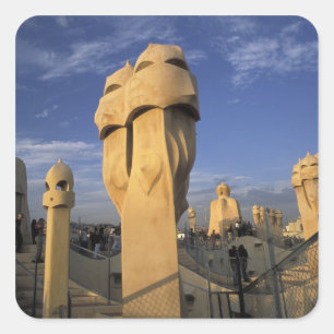 Pegatina Cuadrada UE, España, Cataluña, Barcelona. Antonio Gaudi's