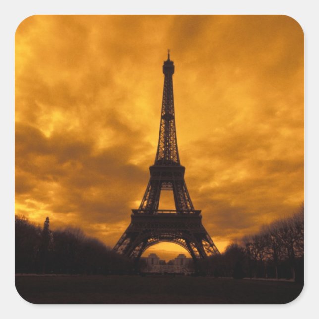 Pegatina Cuadrada UE, Francia, París.  Torre Eiffel. (Anverso)