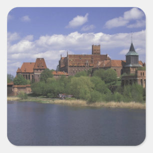 Pegatina Cuadrada UE, Polonia, Pomerania, Malbork. Europa's