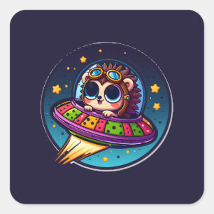 Pegatina Cuadrada UFO Baby Hedgehog