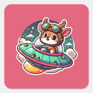 Pegatina Cuadrada UFO Cute Deer
