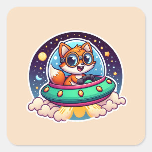 Pegatina Cuadrada UFO Cute Fox