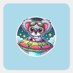 Pegatina Cuadrada UFO Cute Koala