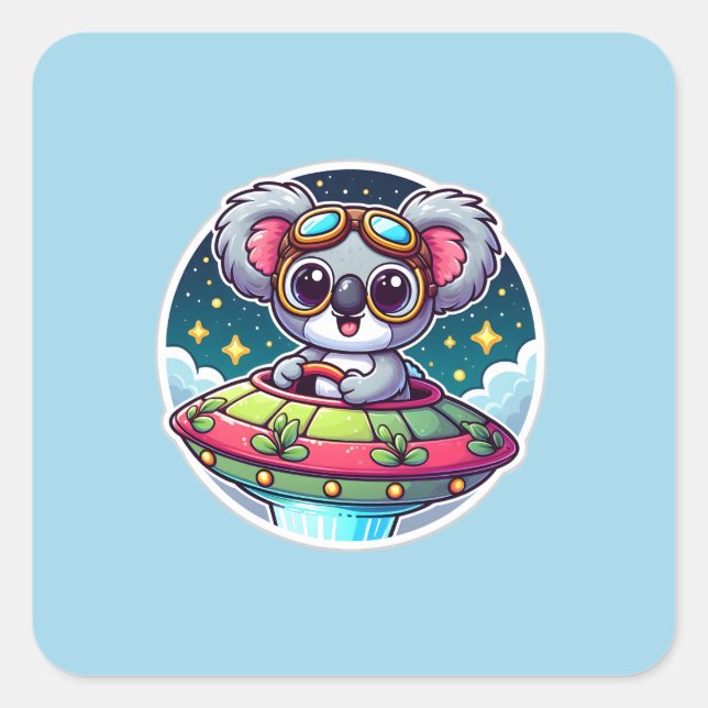Pegatina Cuadrada UFO Cute Koala (Anverso)