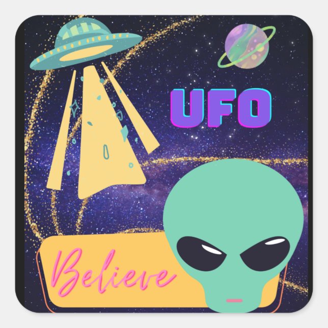 Pegatina Cuadrada ufo, exæcree (Anverso)