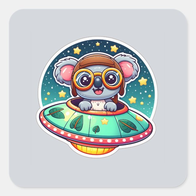 Pegatina Cuadrada UFO Funny Koala (Anverso)