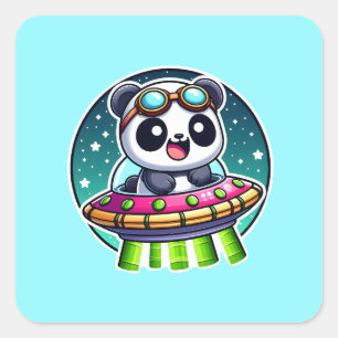 Pegatina Cuadrada UFO Happy Panda