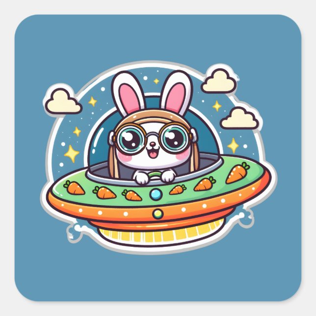 Pegatina Cuadrada UFO Happy Rabbit (Anverso)