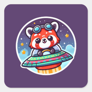 Pegatina Cuadrada UFO Happy Red Panda
