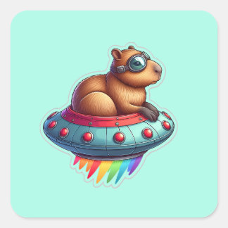 Pegatina Cuadrada UFO Rainbow Capybara