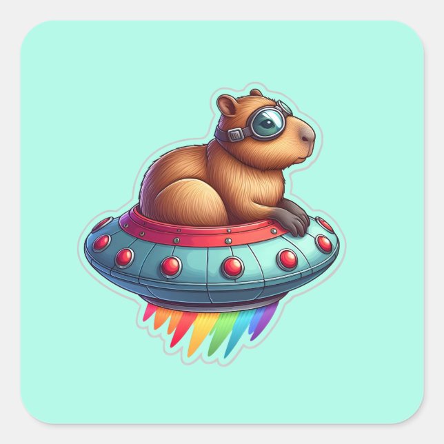 Pegatina Cuadrada UFO Rainbow Capybara (Anverso)