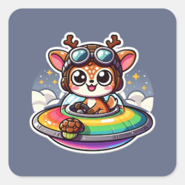 Pegatina Cuadrada UFO Rainbow Deer